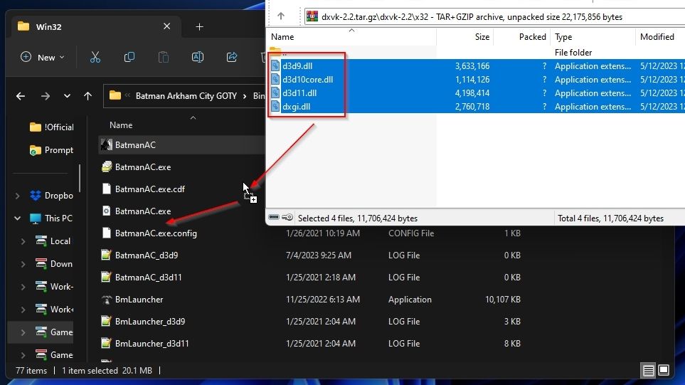 将 DXVK DLL 提取到游戏目录