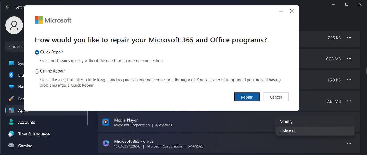 修复 Windows 11 中的 Microsoft 365