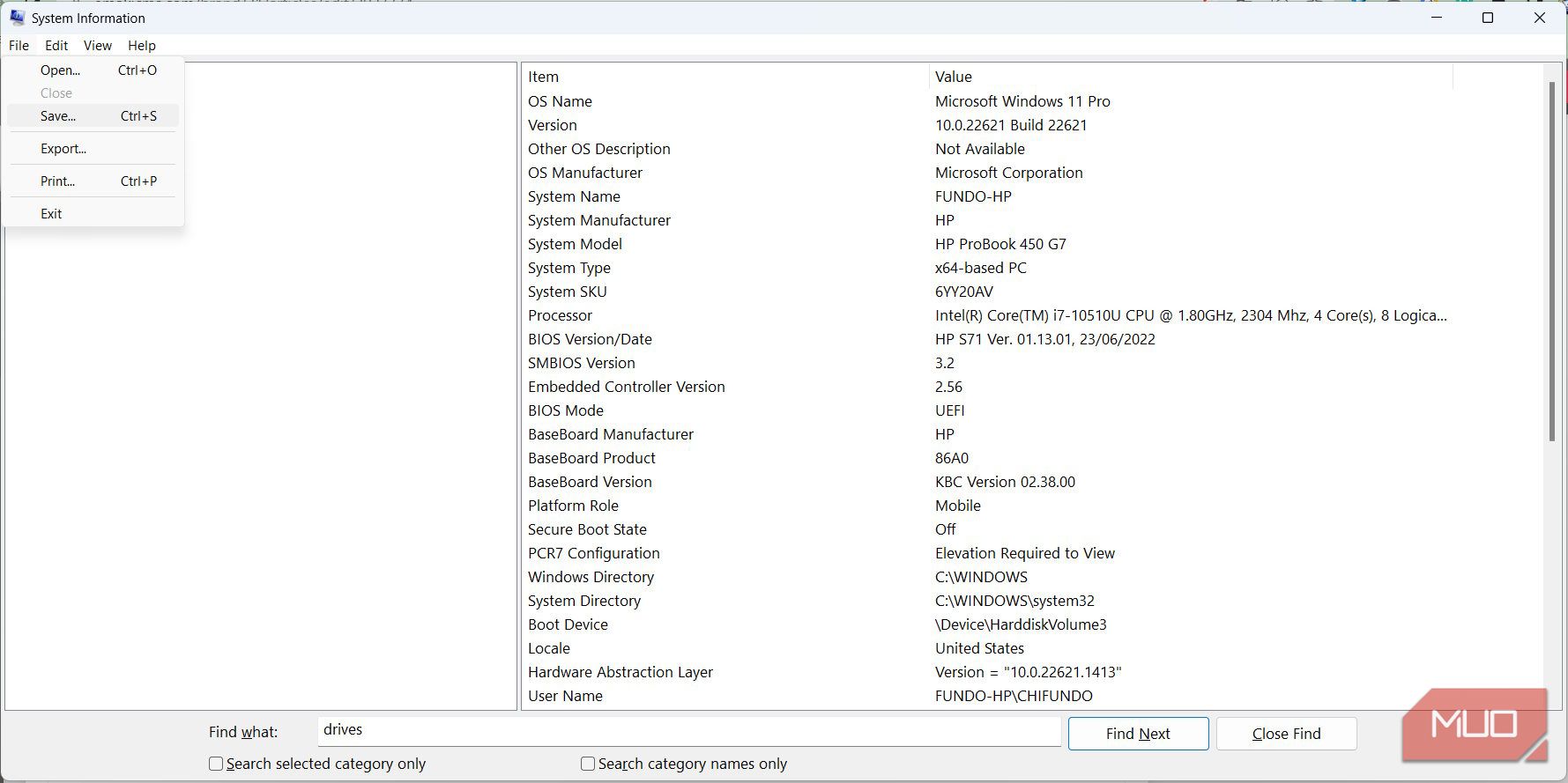 在 Windows 上保存系统报告