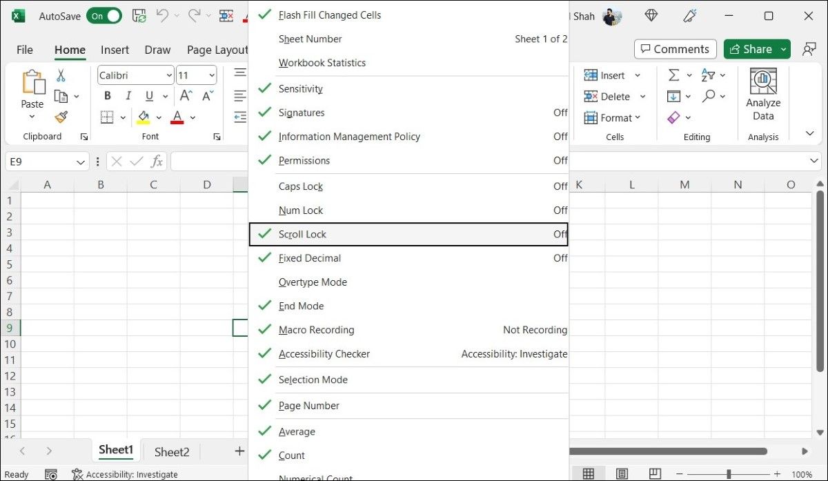 关闭 Excel-1 中的滚动锁定