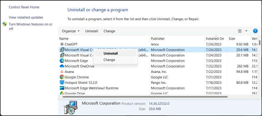 卸载 Microsoft Visual C Plus Plus 可分发包