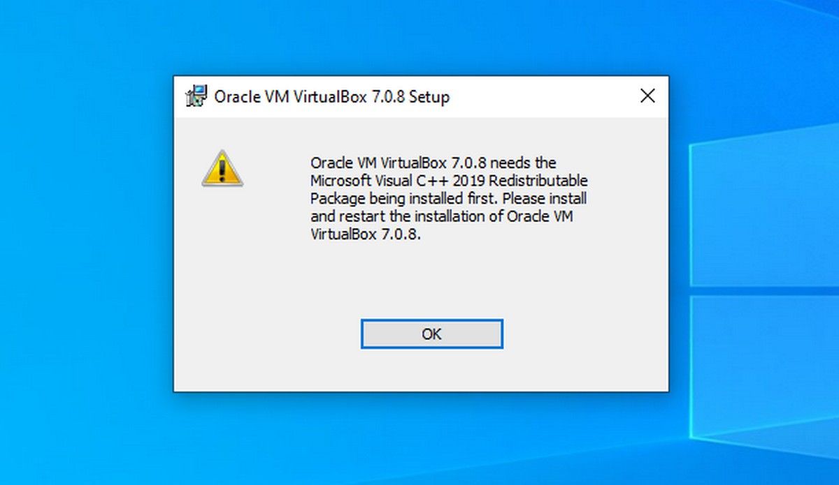 VirtualBox 中的弹出窗口要求 Visual C++ Redistributable Package