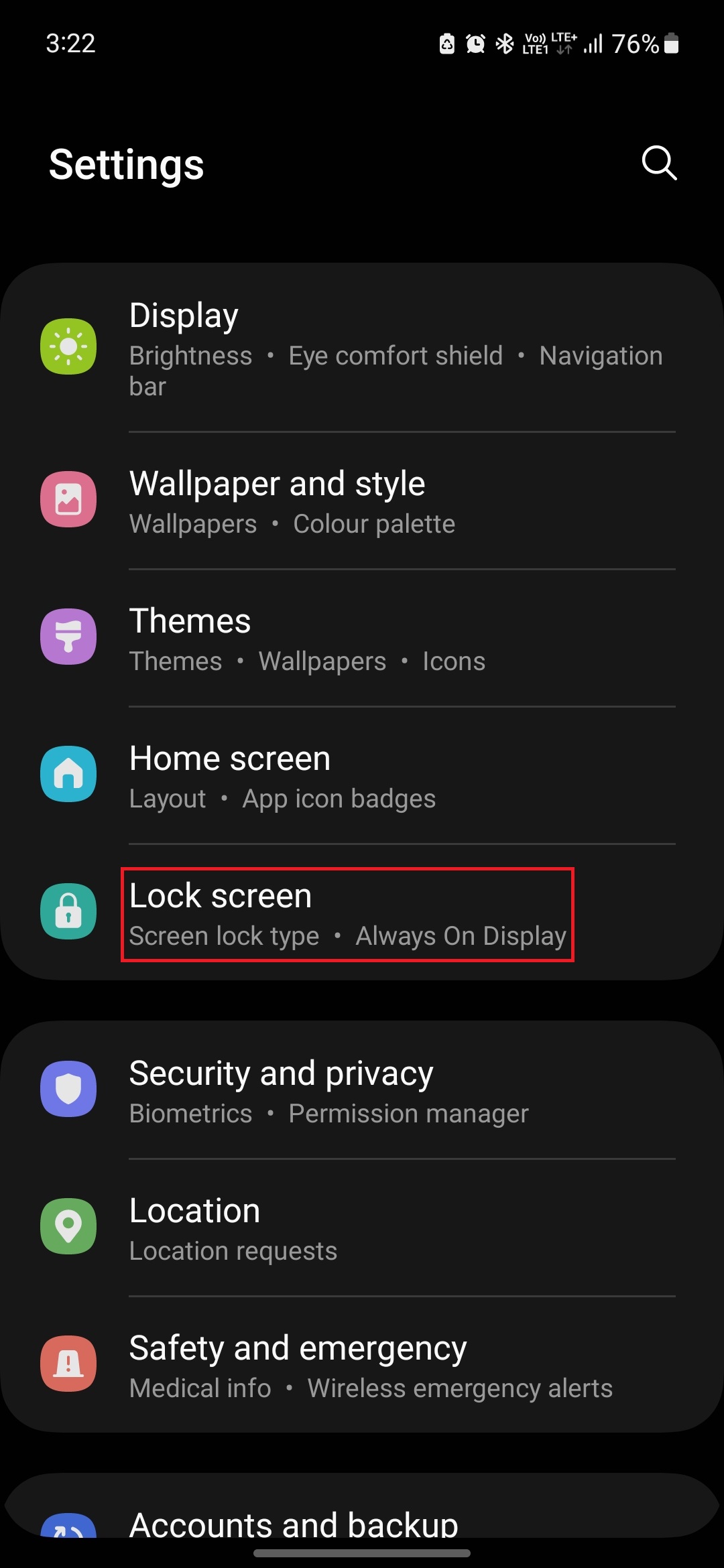设置中的锁屏选项