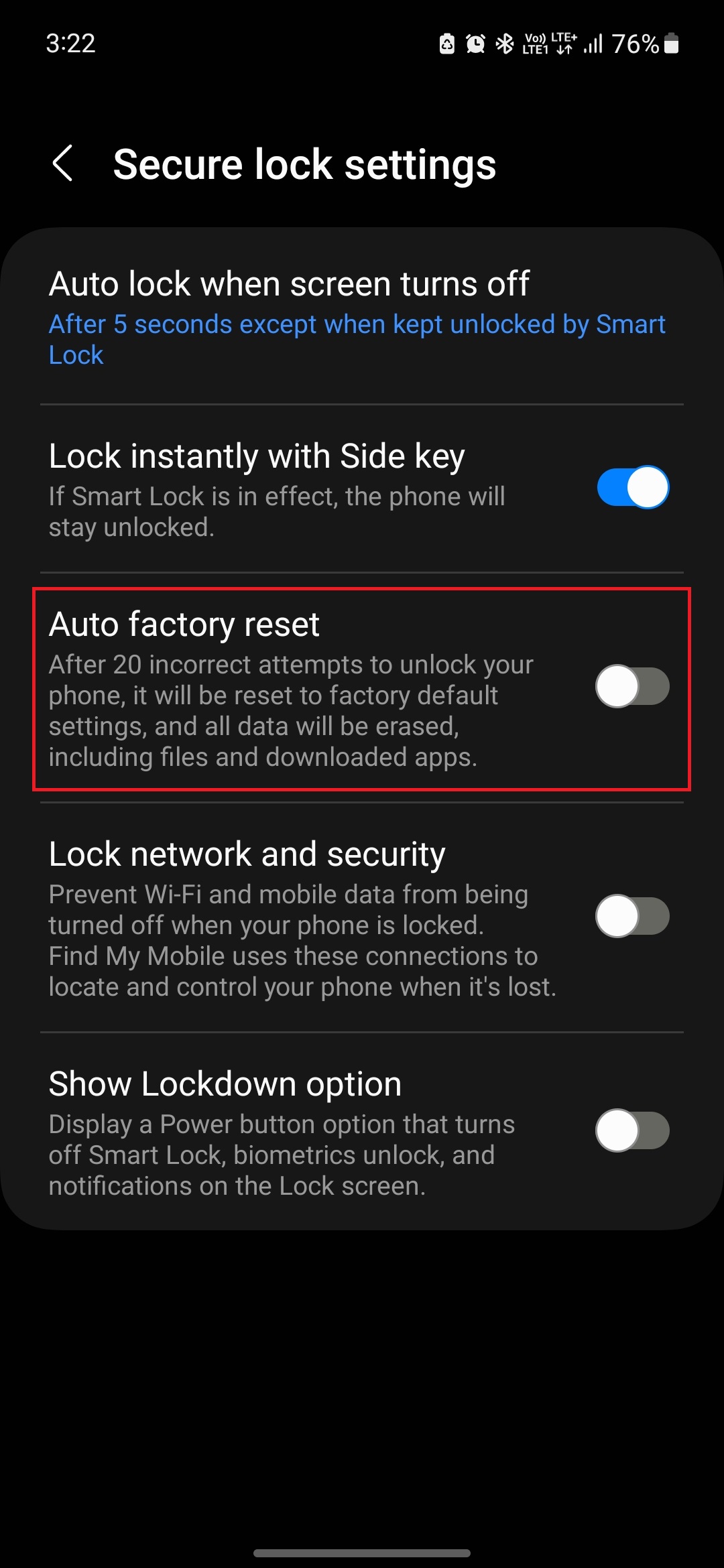 自动恢复出厂设置选项
