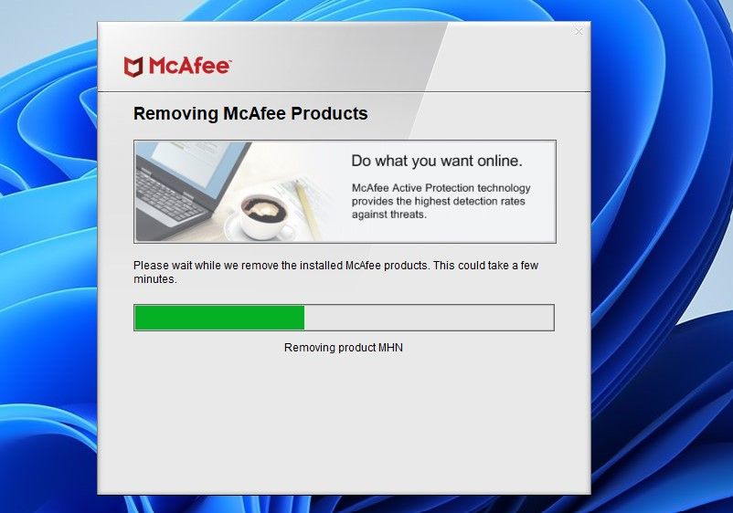 接受协议并在 McAfee 软件删除工具中完成验证检查