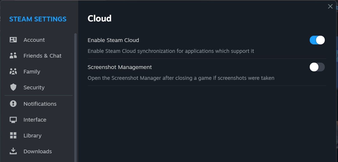 确保 Steam 设置的云选项卡中启用了 Steam 云选项
