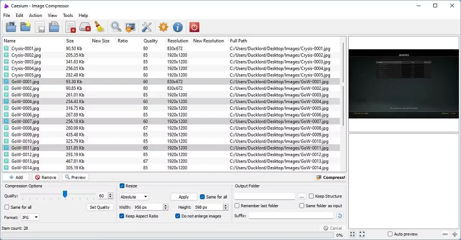 Caesium-Resize-Values设置值