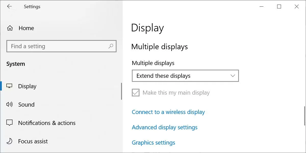 Windows 10 设置应用程序中的多个显示选项