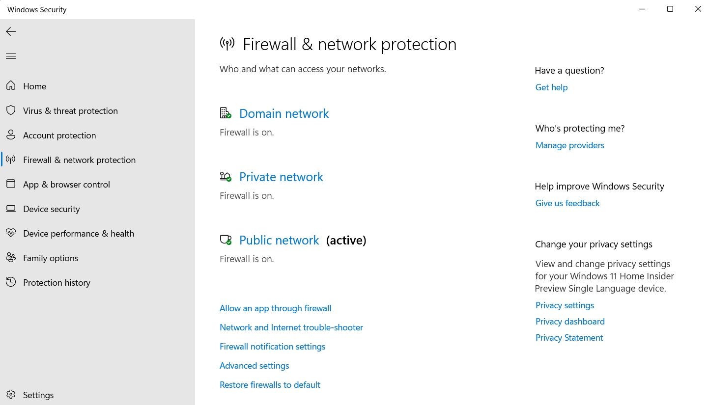 Windows 安全中允许应用程序通过防火墙选项