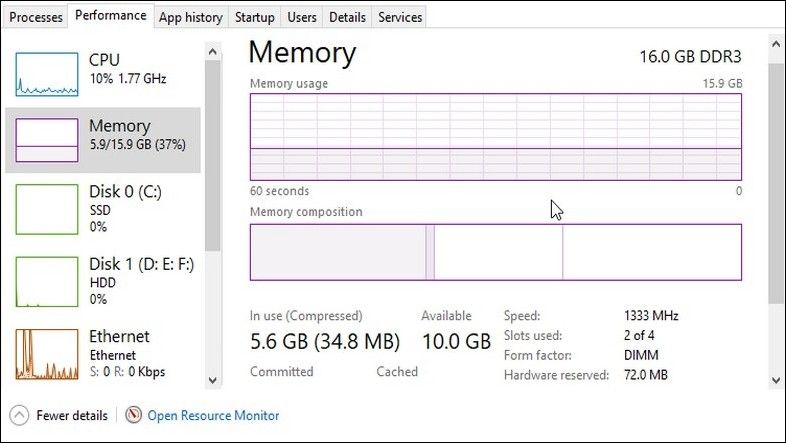 使用 Windows 任务管理器检查内存类型