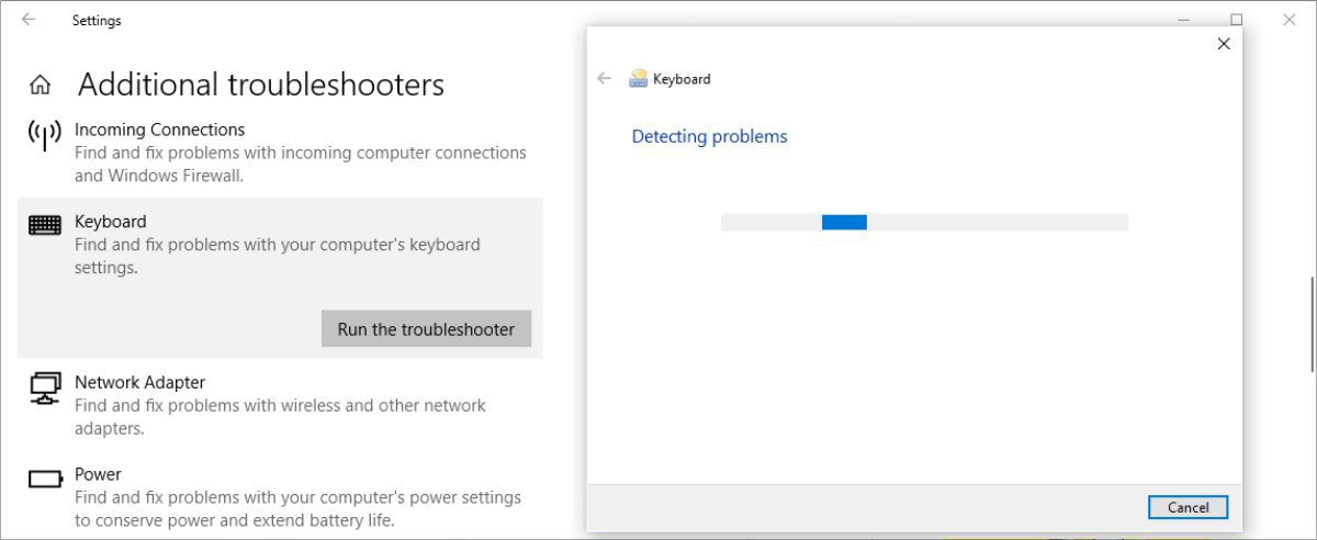 在 Windows 10 中运行键盘疑难解答