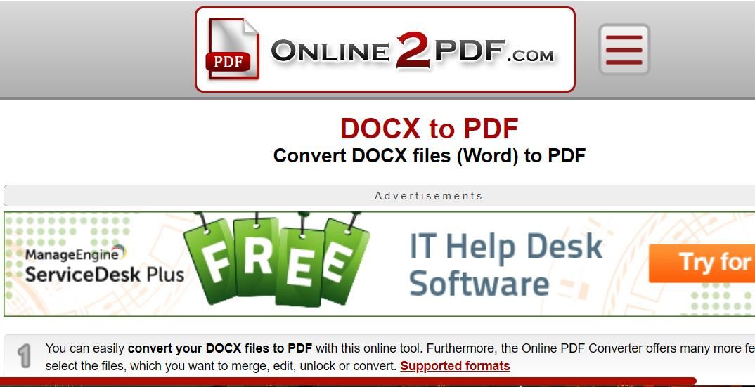 Online2PDF DOCX 到 PDF 网络应用程序 