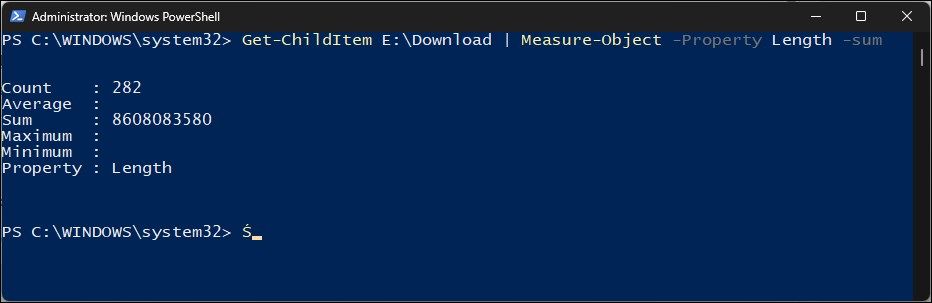 powershell cmdlet 查看文件夹大小字节