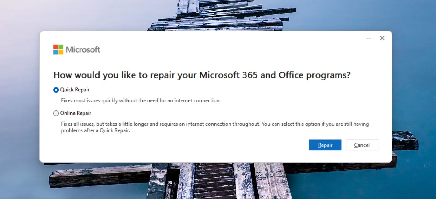 Microsoft Office 的快速修复选项