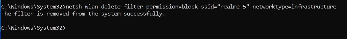 使用 Windows 命令提示符删除阻止的过滤器以解锁 Wi-Fi 网络