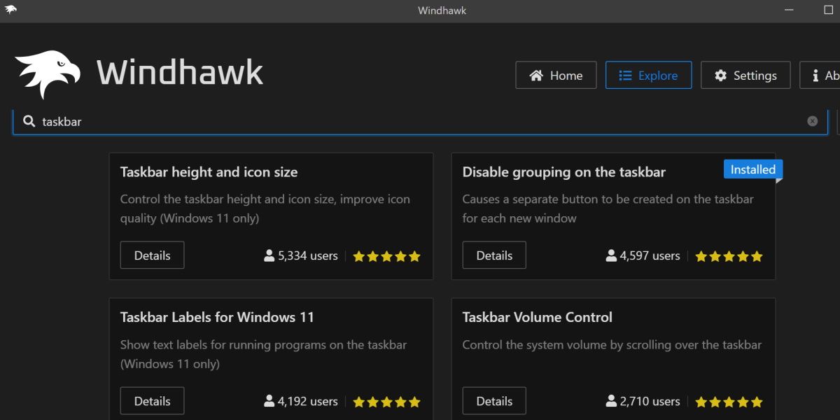 Windhawk 中任务栏搜索的屏幕截图