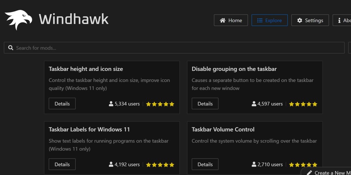 Windows 11 探索 mods 中 Windhawk 的屏幕截图