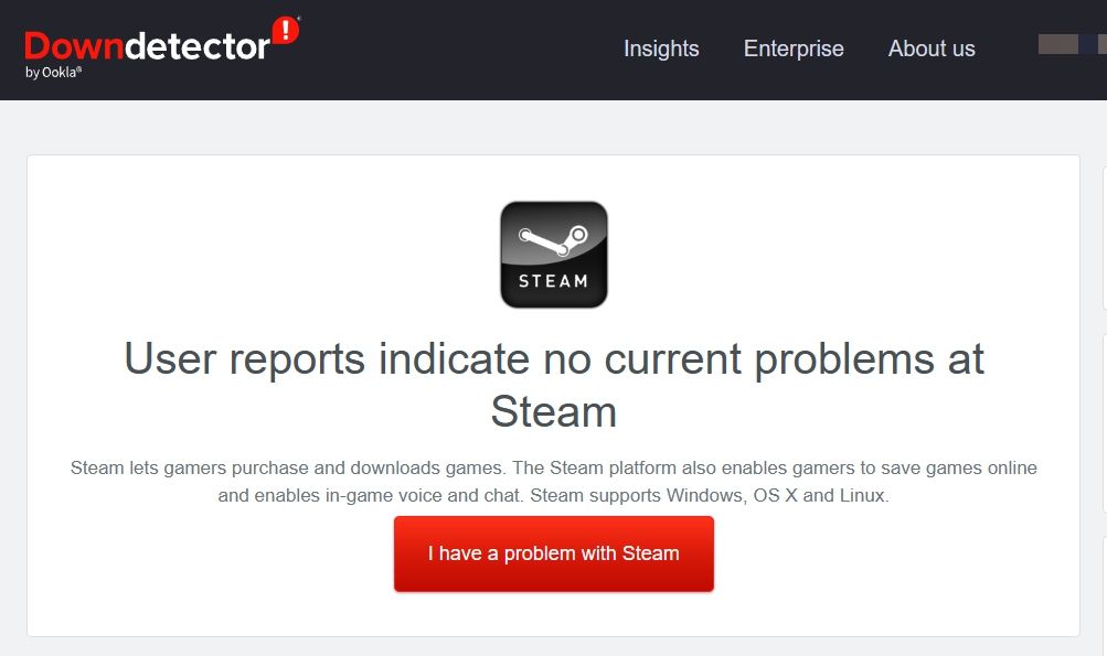 DownDetector 网站上的 Steam 服务器状态