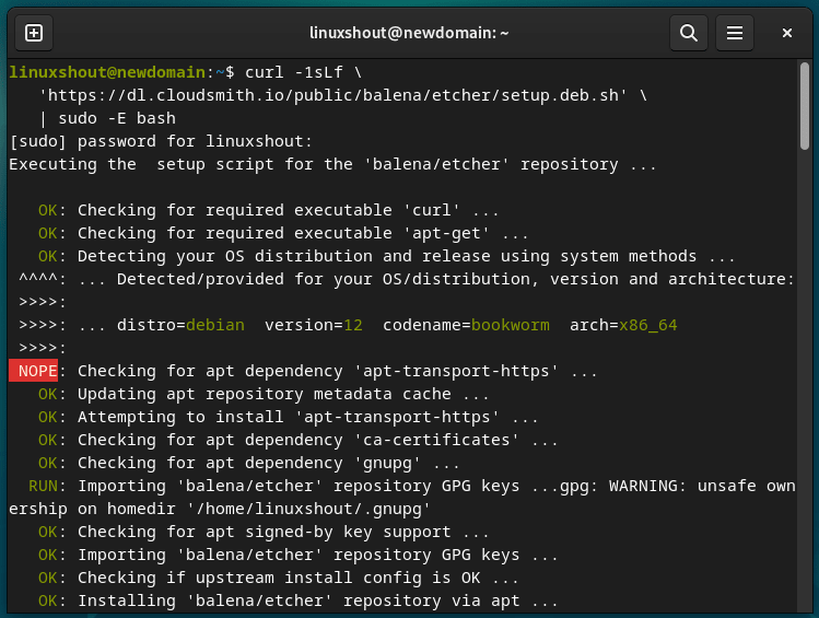 在 Debian 12 上添加 balenaEtcher 存储库