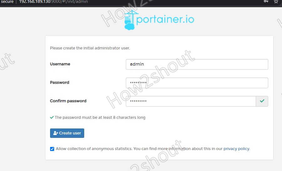 创建管理员帐户 Protainer 创建管理员帐户 Protainer