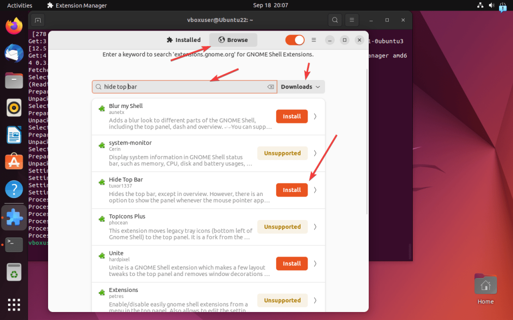 安装隐藏顶部栏扩展