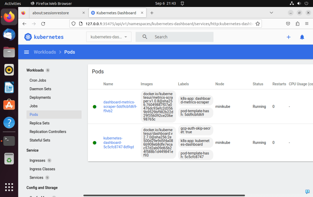 Ubuntu 22.04 上的 Minikube Dashbaord