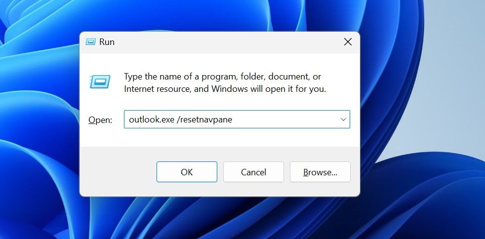 运行命令以重置 Outlook 中的导航窗格