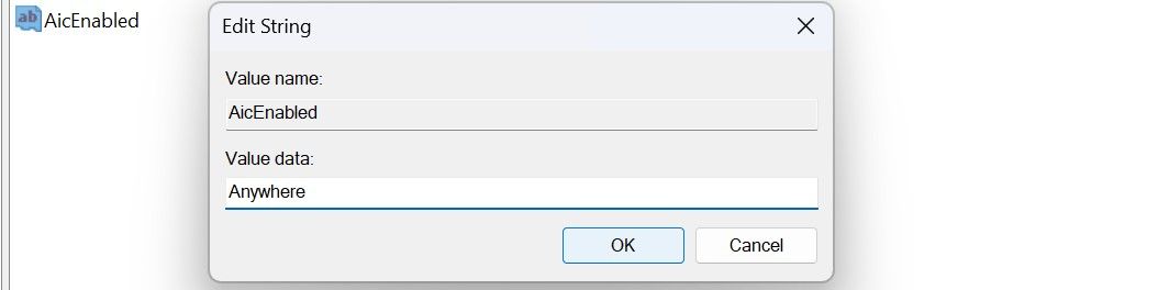 在 Windows 注册表编辑器中新创建的字符串的值数据字段中的任意位置键入