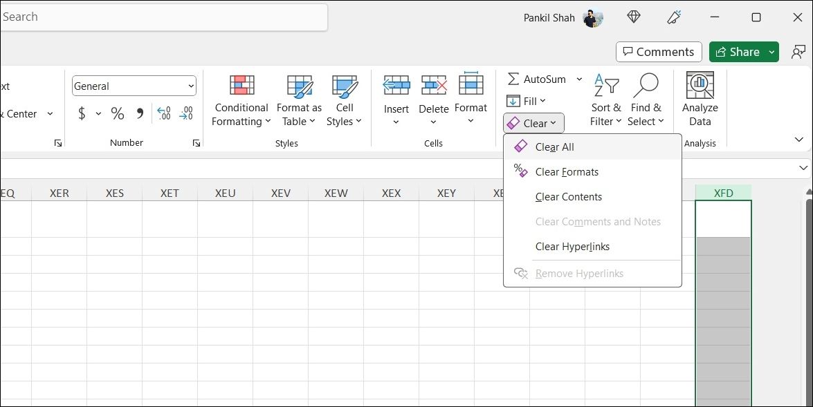 清除 Excel 最后一列