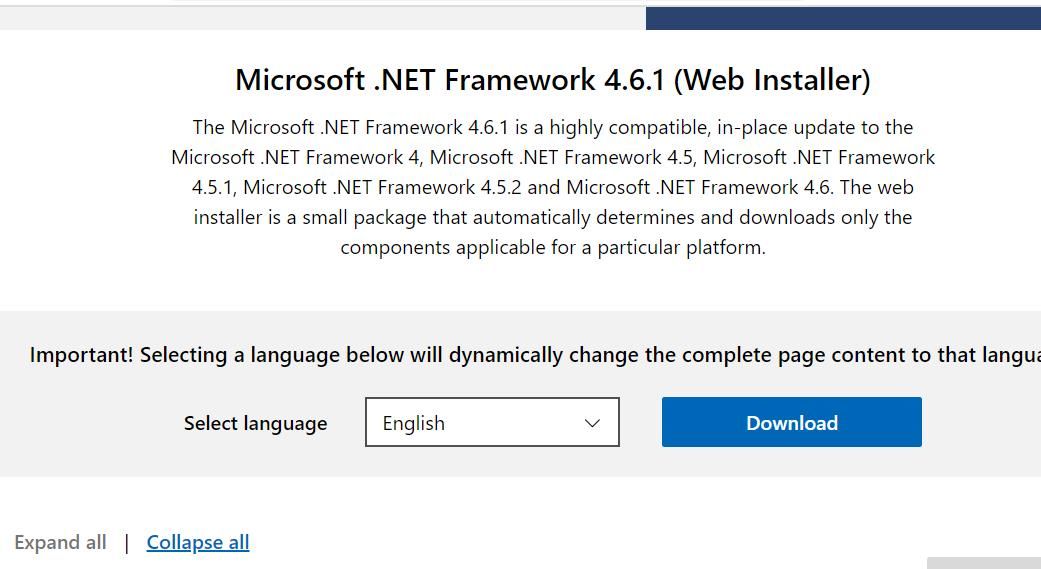 .NET Framework 4.6.1 的下载按钮