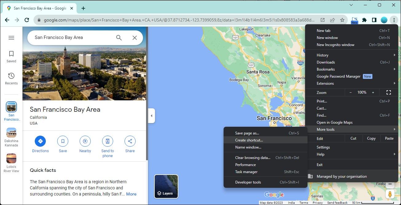 在谷歌浏览器上创建谷歌地图的快捷方式 