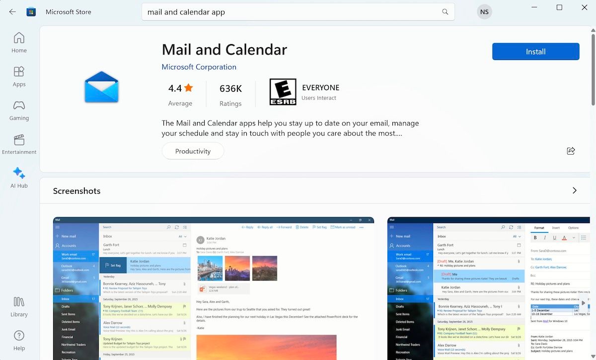 微软商店应用程序上的邮件和日历应用程序