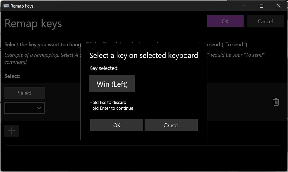 powertoys 键盘管理器重新映射键选择 win 键