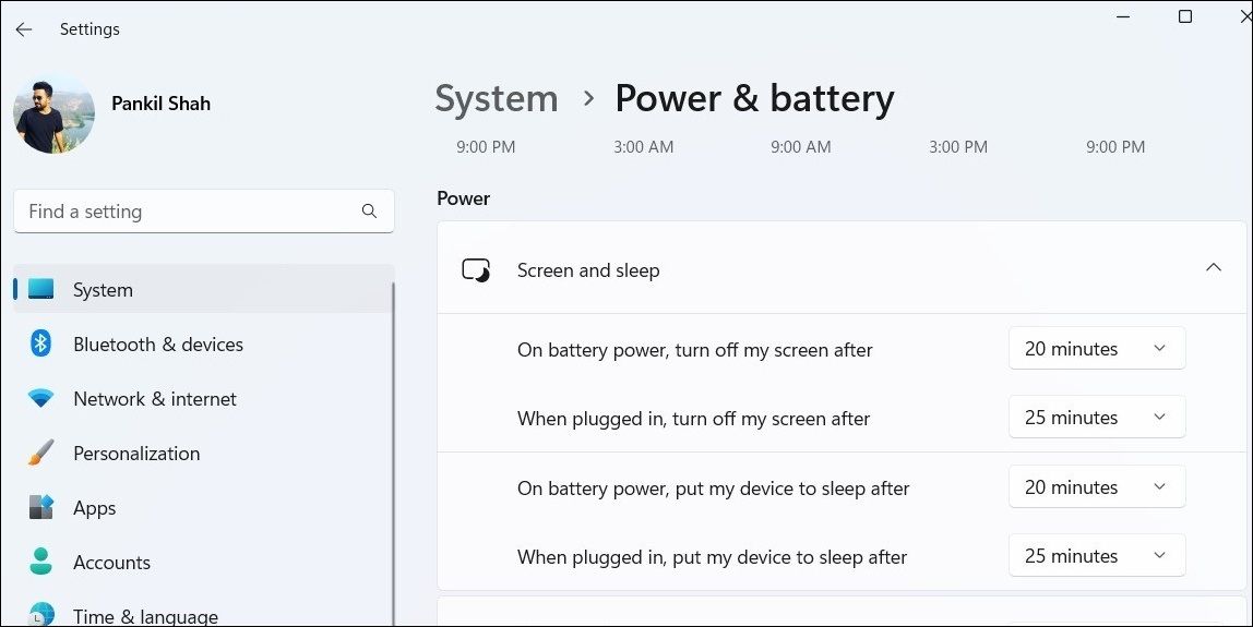 Windows 中的屏幕和睡眠设置