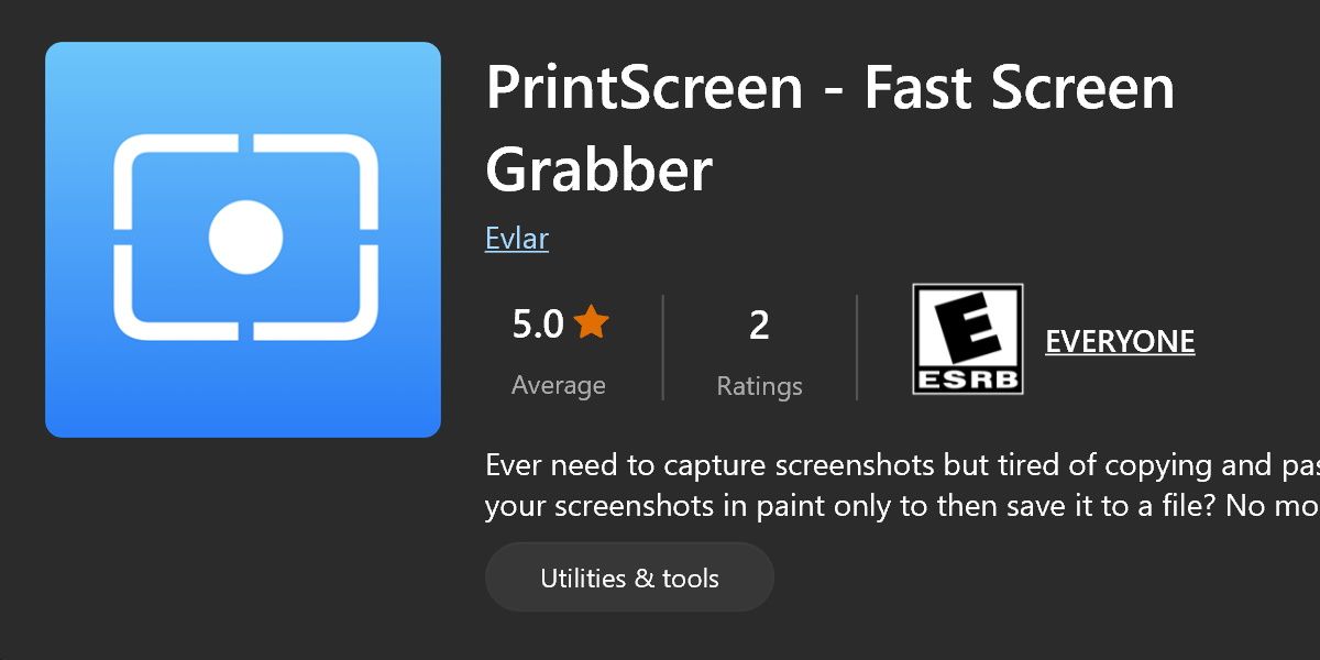 Windows 商店中 printscreen 快速屏幕抓取器的屏幕截图