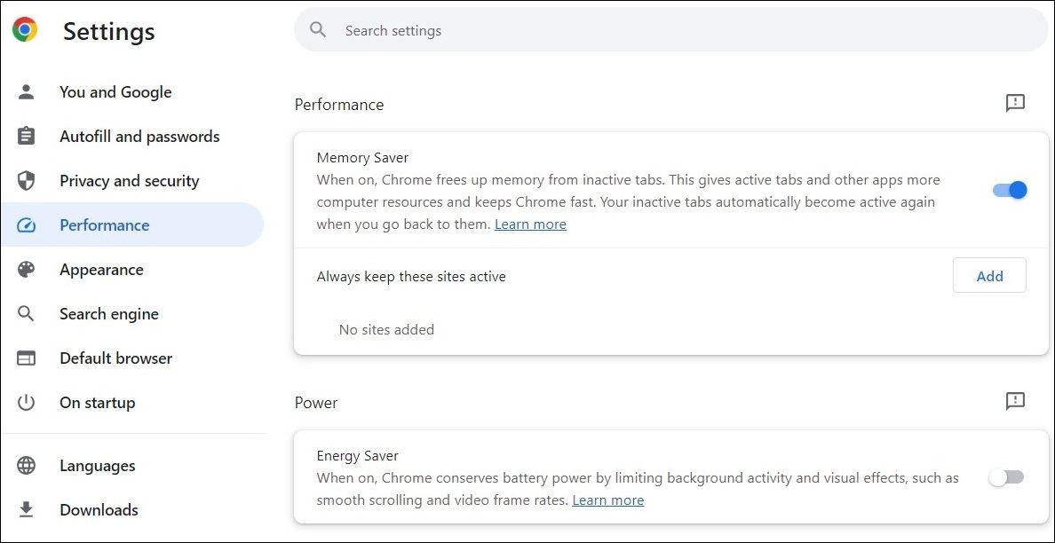 关闭 Google Chrome 中的节能器