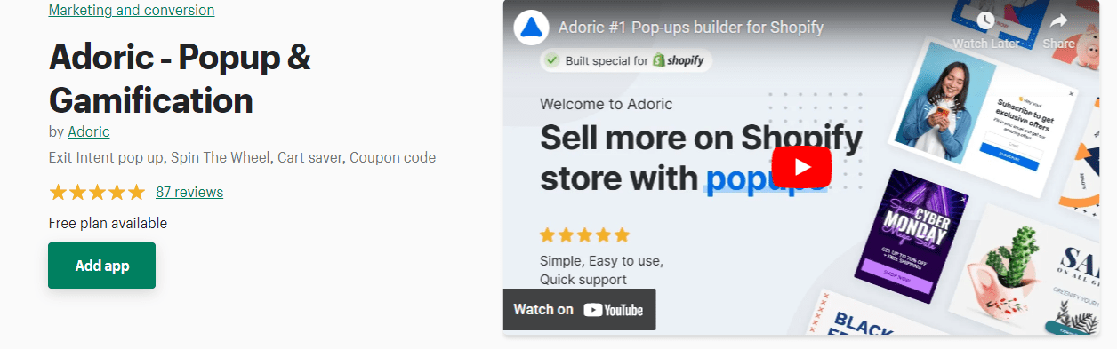 Adoric 追加销售弹出窗口