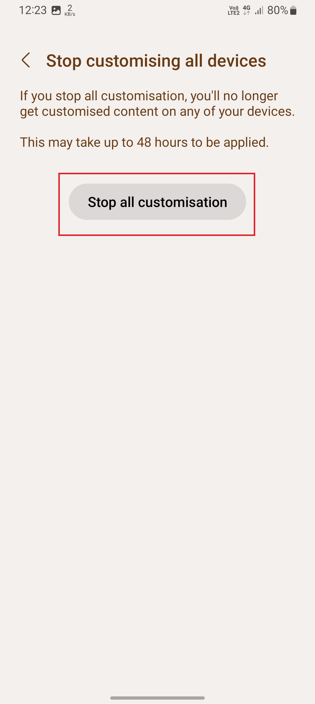 停止所有设备上的自定义广告