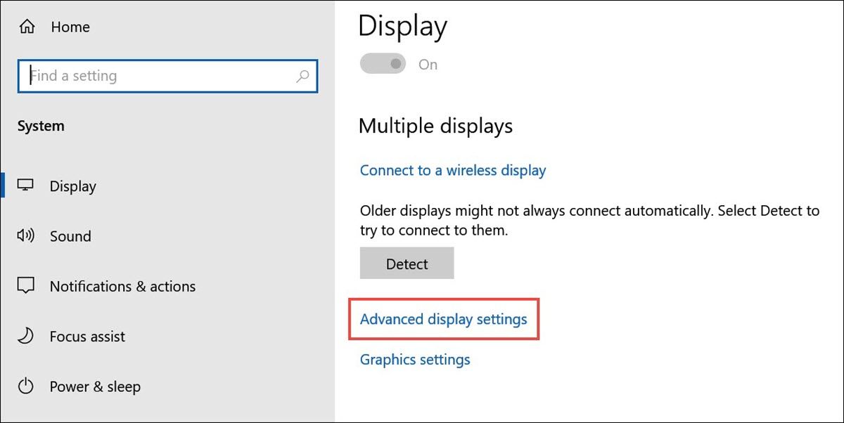 Windows 10 显示设置下的高级显示设置