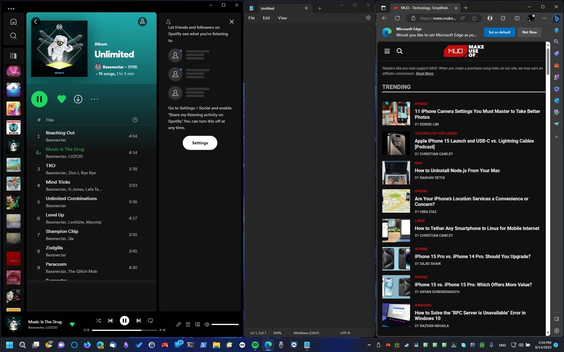 FancyWM Spotify 记事本 Microsoft Edge 垂直拆分