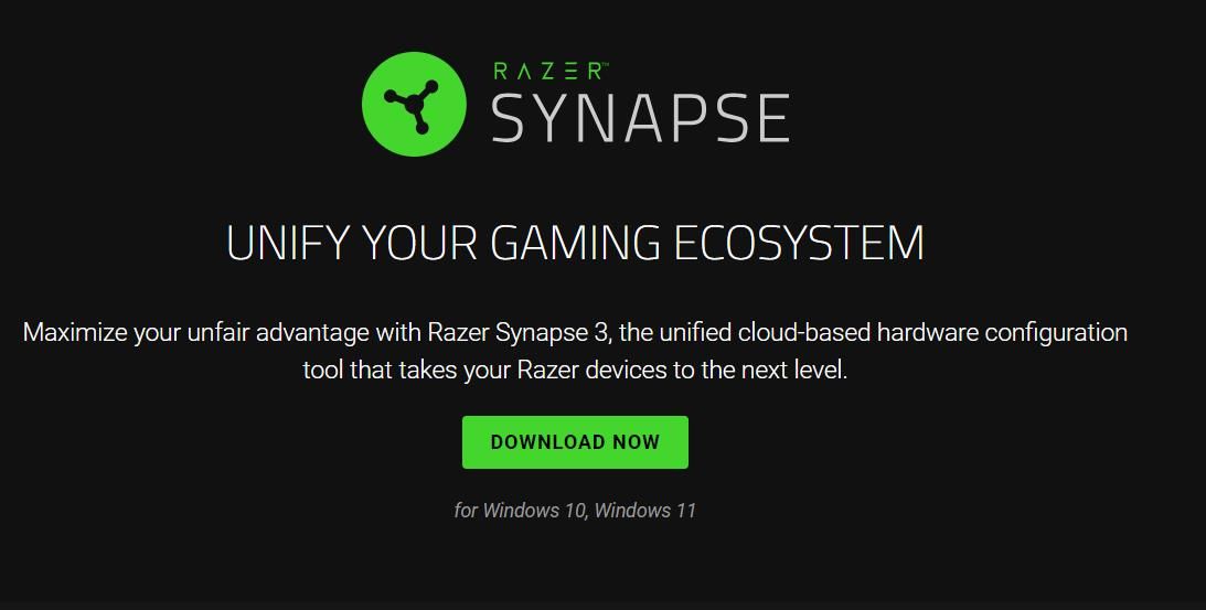 Razer Synapse 的“立即下载”按钮