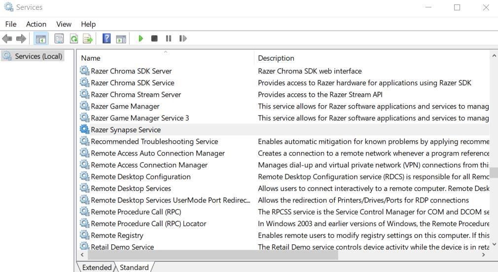 “服务”窗口中的 Razer Synapse 服务