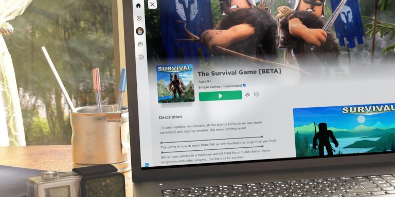 roblox client open on a laptop placed close to a window