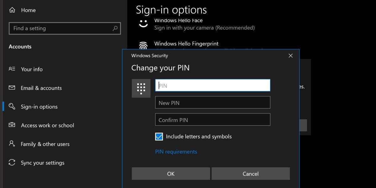 Windows 登录选项更改 PIN 码的屏幕截图