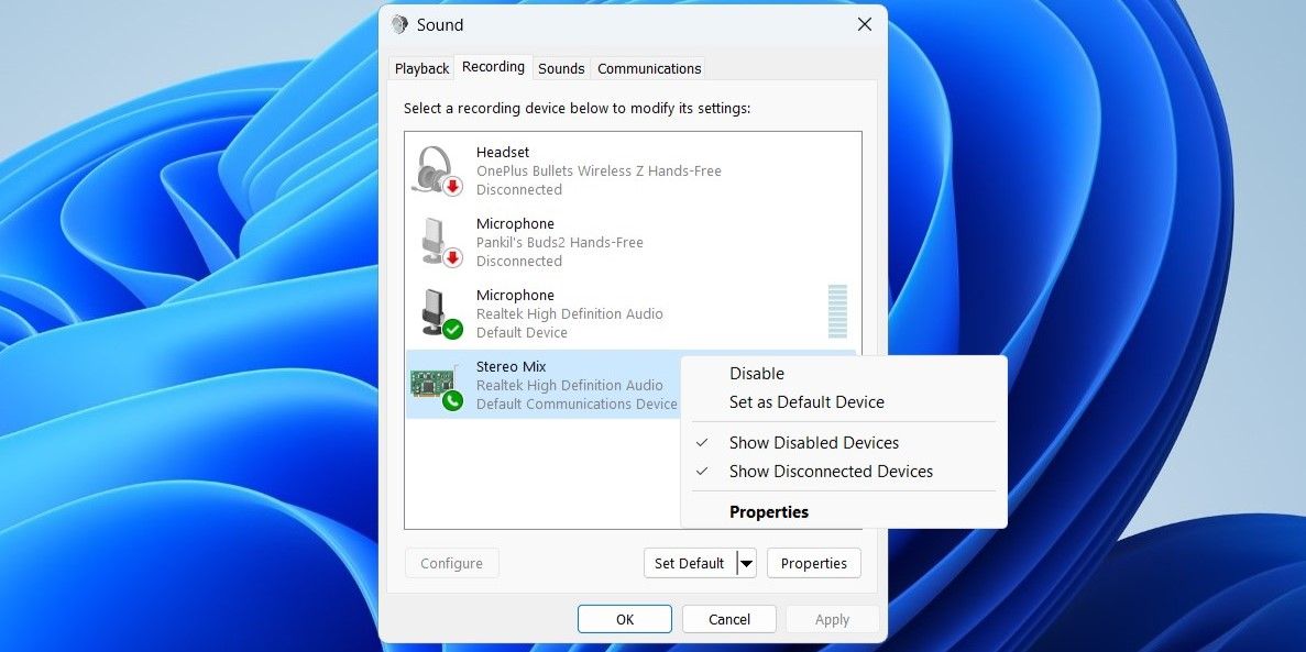 在 Windows 上将立体声混音设置为默认设备