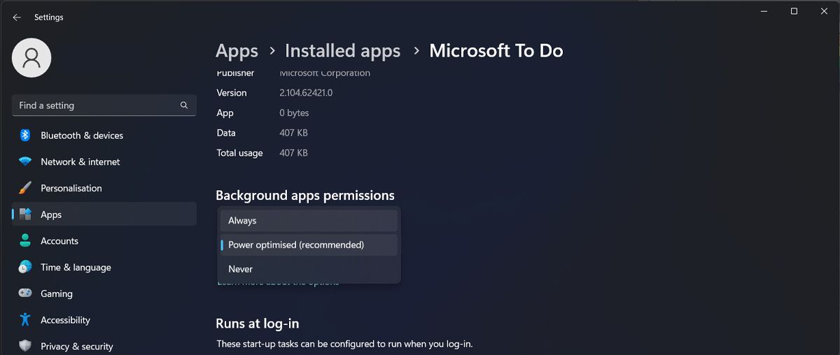 授予 Microsoft To Do 在 Windows 11 上后台运行的权限