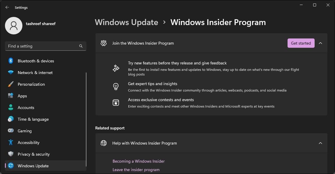 Windows Insider 程序设置 Windows 11