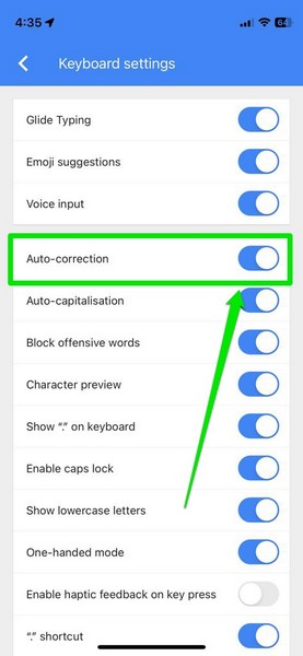 为 gboard iPhone 3 启用自动更正