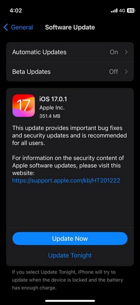 iOS 17.0.1 更新 iPhone