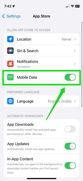 App Store 移动数据支持 iPhone 1